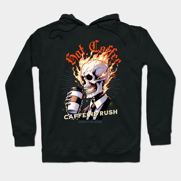 Fiery Blazing Skull with Hot Coffee Hoodie by Conversion Threads